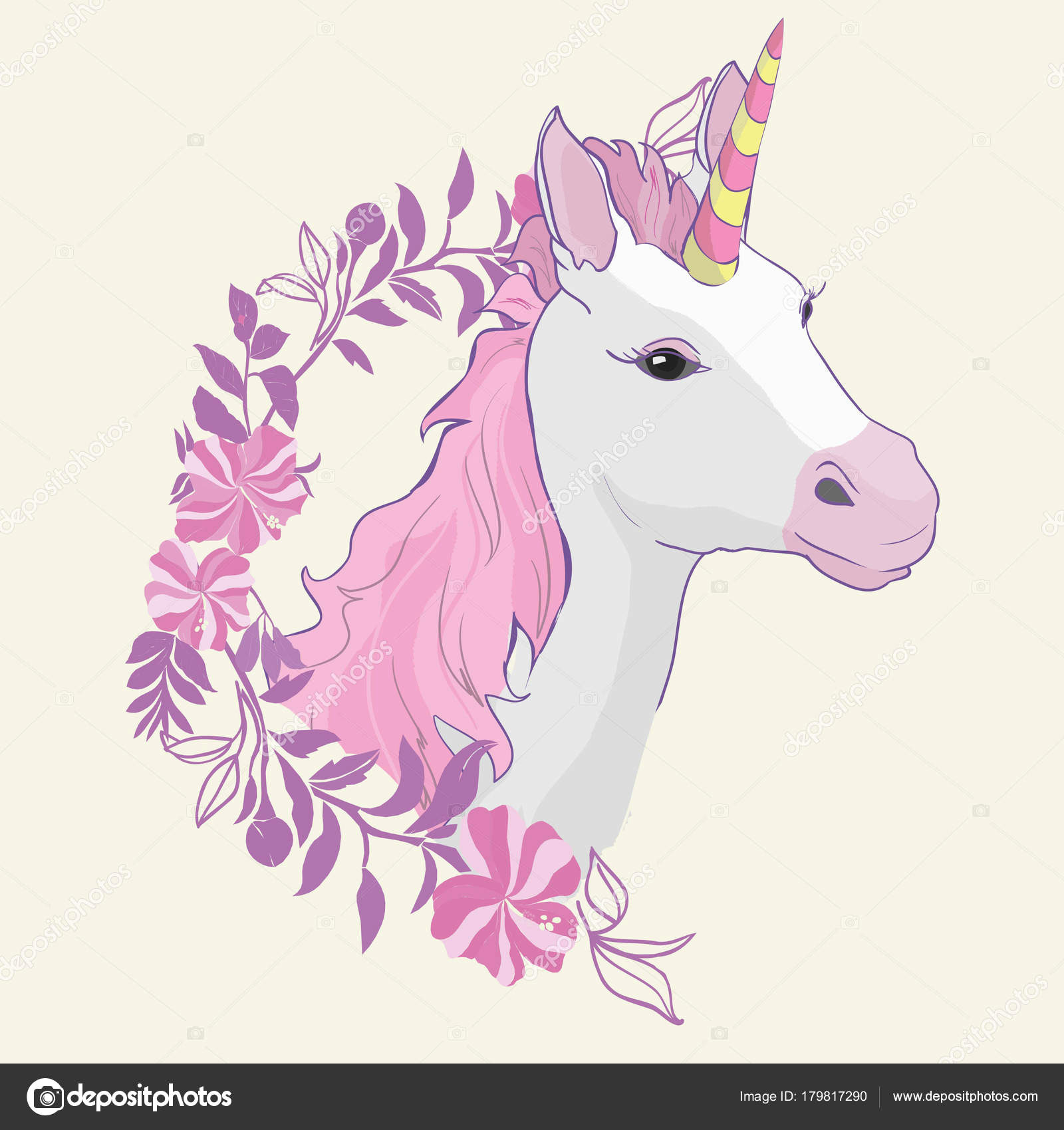 unicorn vector icon isolated on white head portrait horse sticker patch badge cute magic cartoon fantasy cute animal rainbow hair dream symbol