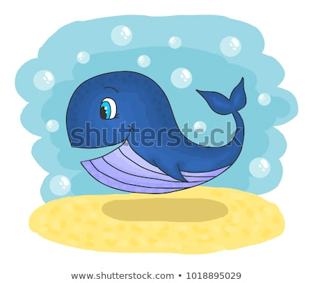 cute smiling cartoon whale swimming in the sea vector illustration hand drawing