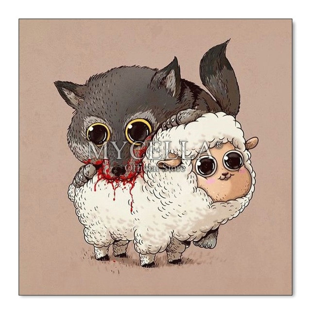 diy cartoon diamond embroidery wolf eating sheep diamond painting photo home decoration diamond mosaic cross stitch