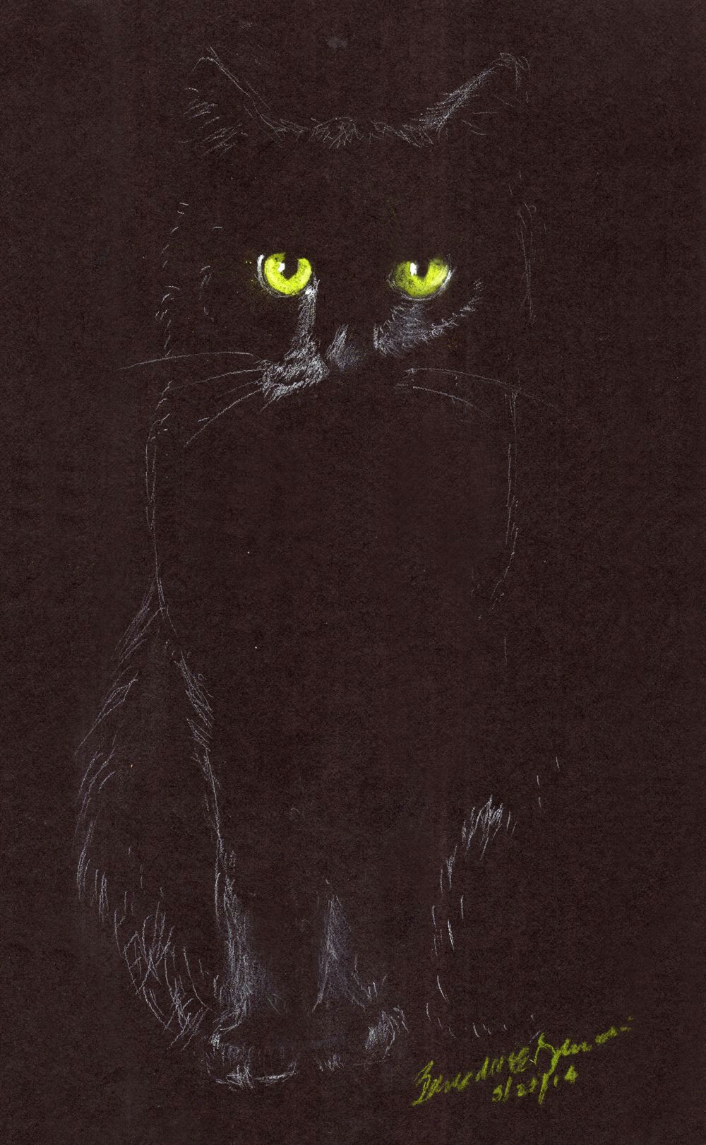 sitting in the dark white charcoal and pastel pencils on black paper 6 x 10 a c bernadette e kazmarski