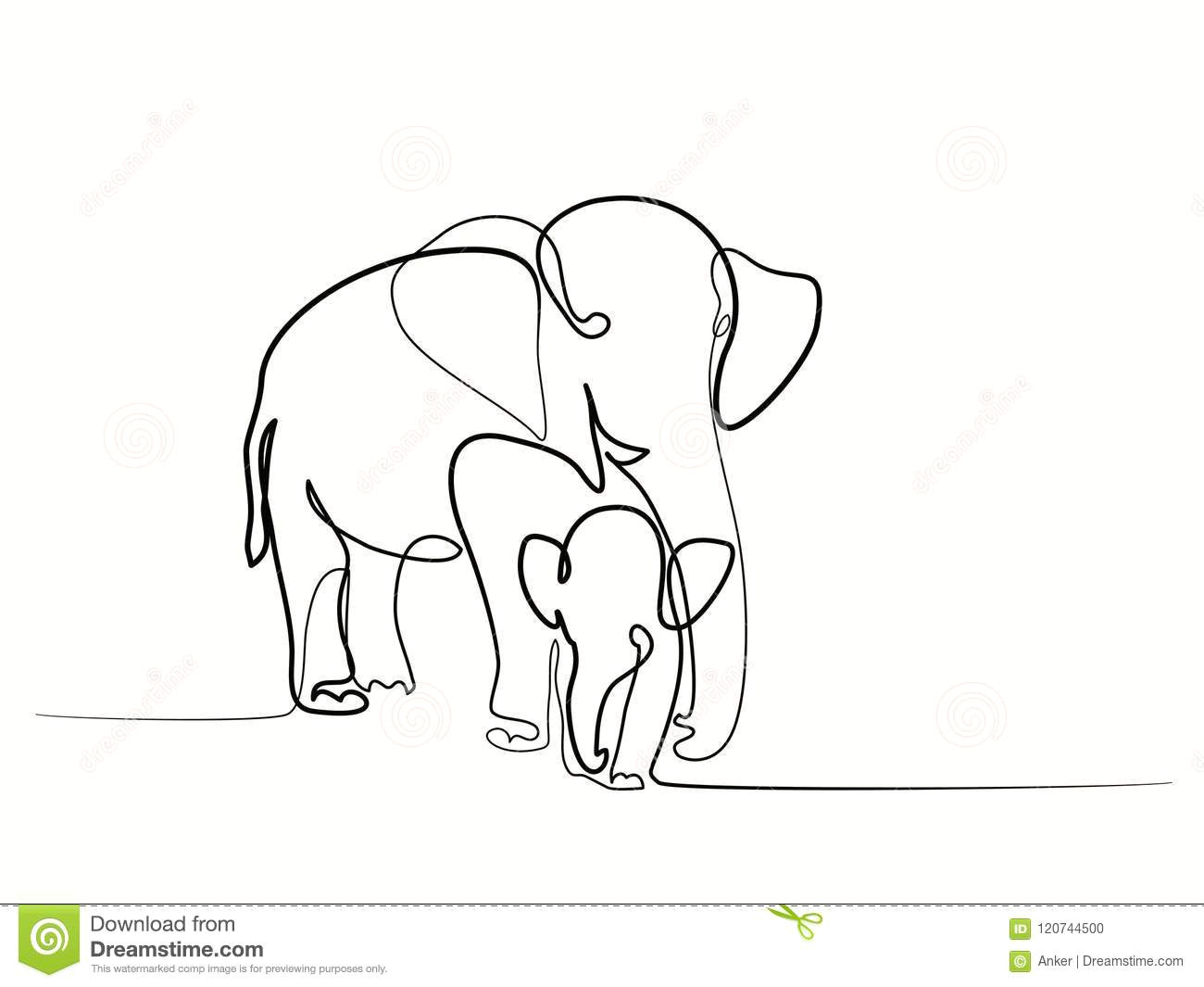 continuous one line drawing elephant with baby symbol logo of the elephant vector illustration