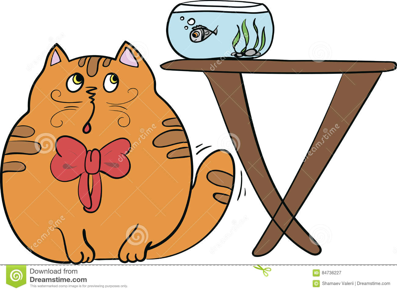 vector illustration of a cute kitten tries to catch fish