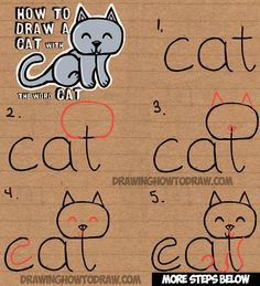 how to draw a cat from the word cat easy drawing tutorial for kids