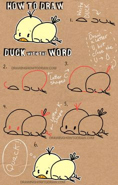 how to draw baby cartoon duck with the word duck easy tutorial for kids
