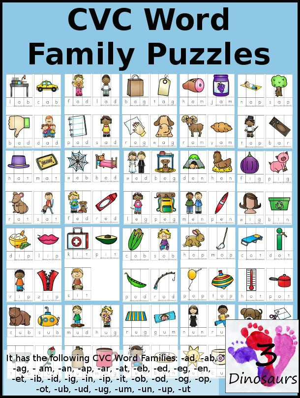 free cvc word family puzzles short a phonics and word study activities pinterest word families cvc word families and cvc words