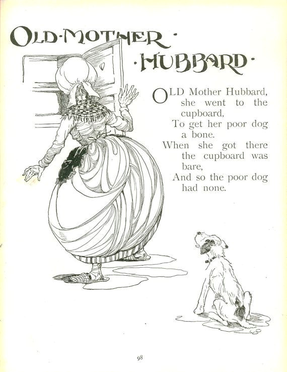 vintage anne anderson illustration old mother hubbard nursery rhyme storybook