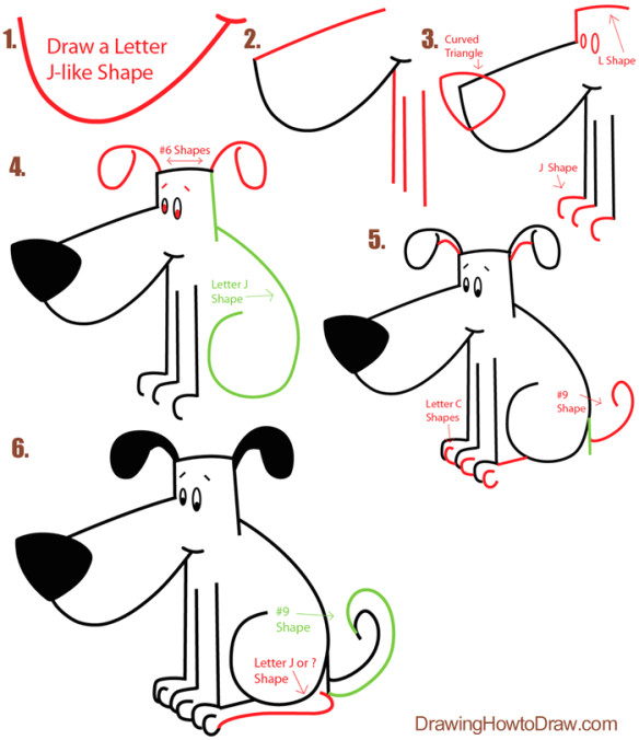 how to draw a simple letter j dog