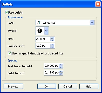 in the appearance area of the bullets dialog box choose a font for your bullet characters from the font list box ideally select a font that includes