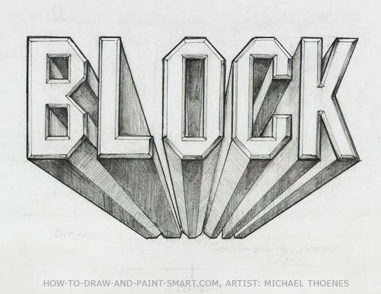 5th step by step printout for block lettering in 1 pt perspective