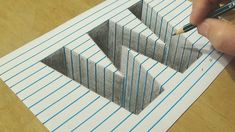 drawing letter w hole in line paper optical illusion with graphite pen