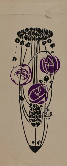 trial in black and purple of stencil related to the stencilled back of the armchair designed by charles rennie mackintosh for the rose boud