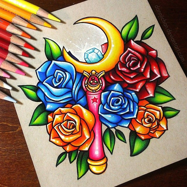 completed this piece today thanks beverly drawing coloredpencil prismacolor sailormoon commission art anime roses