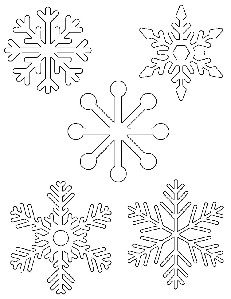 5 small snowflakes on one page to print out for kids activities tracing coloring pages etc