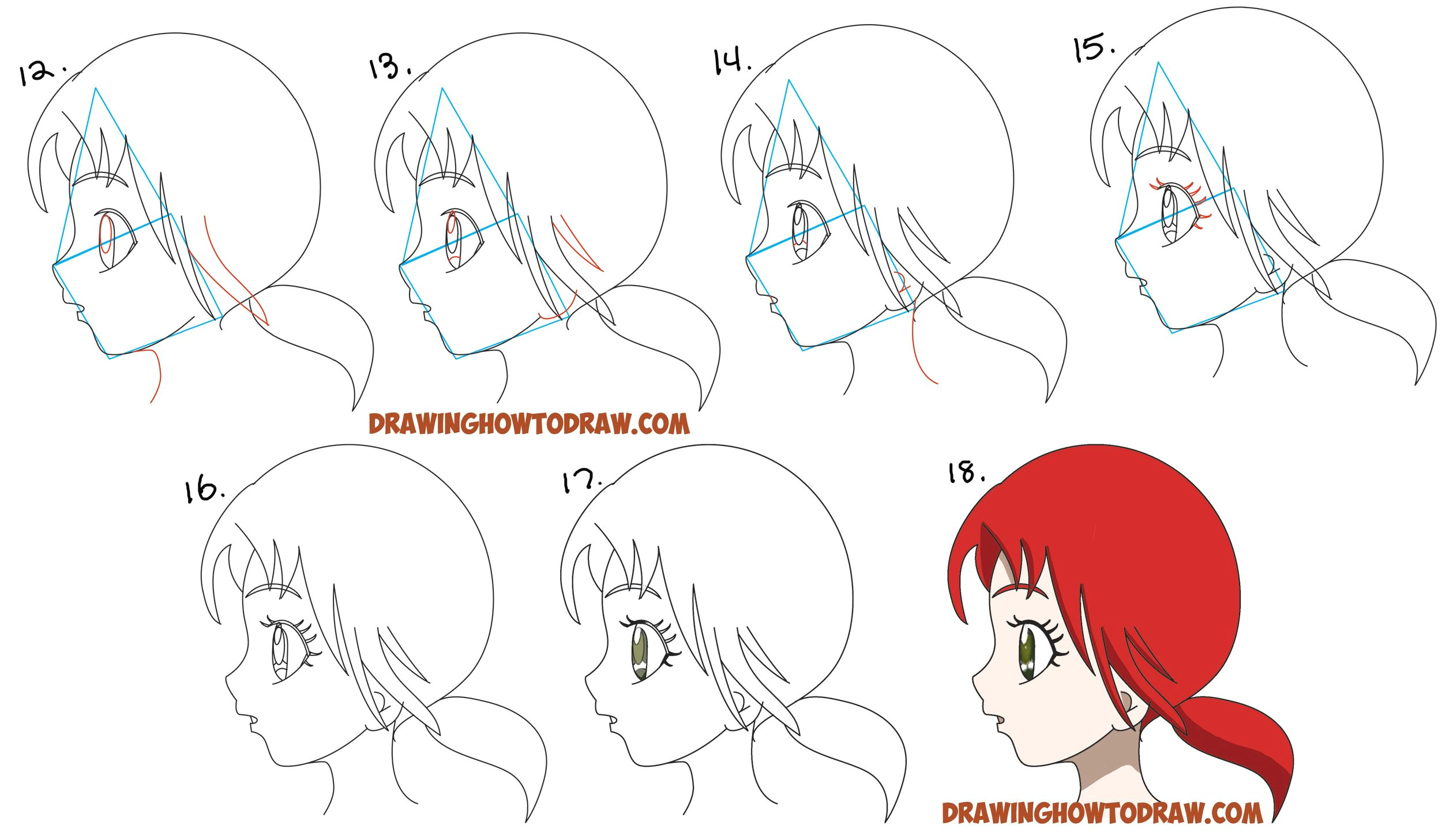 learn how to draw an anime manga girl s face and eyes from the side in profile view simple steps drawing lesson for beginners