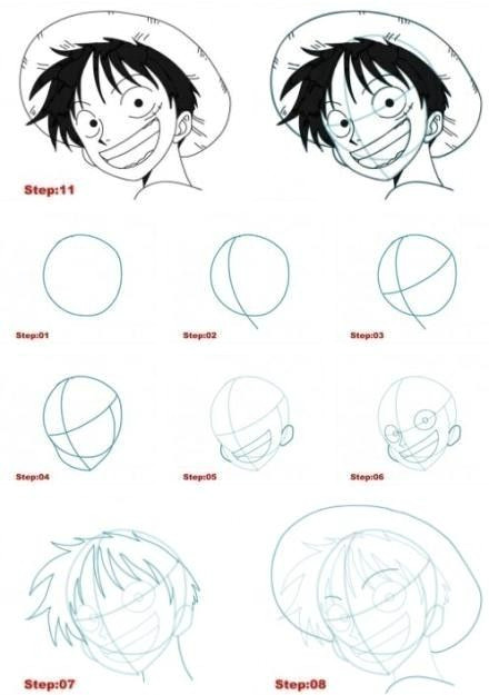 step by step drawing tutorial for luffy from one piece manga drawing tutorials manga