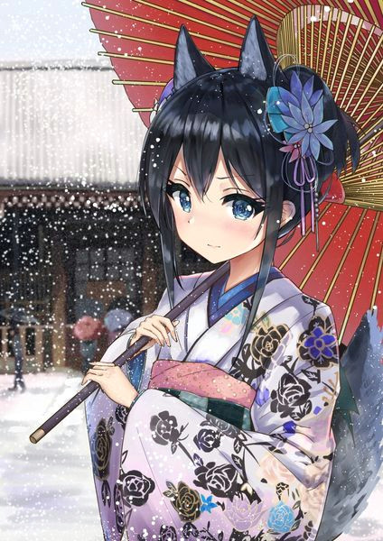 Drawing Anime Girl Kimono Like A Umbrella Anime Girl Anime Anime Kimono Anime Girl Neko