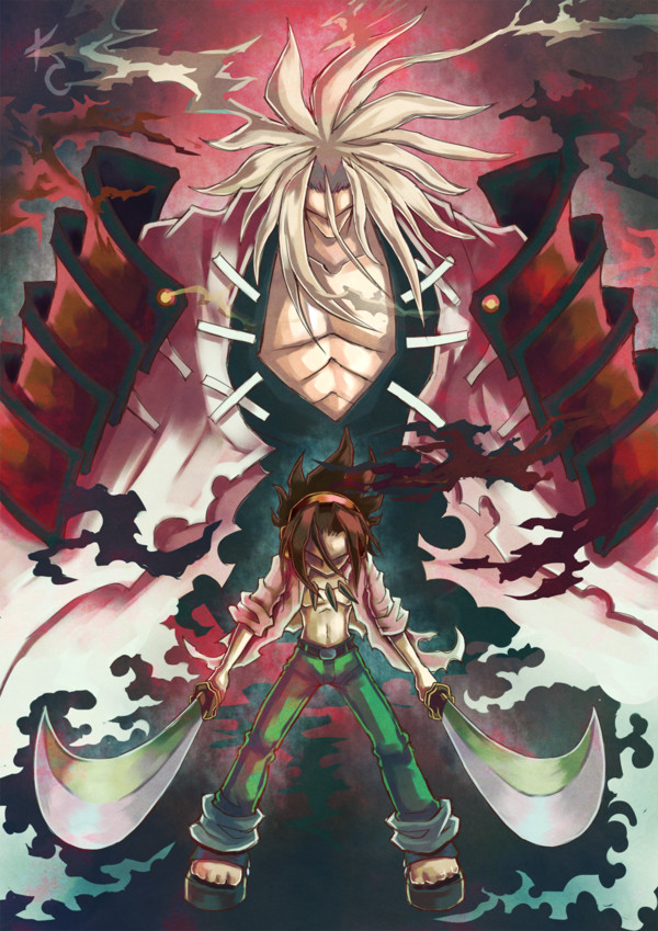 manga drawing cat shaman king yoh goes in hard amidamaru into the