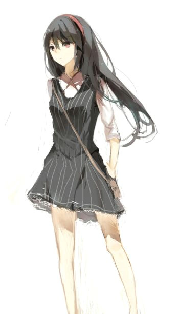 pretty female character with long black hair and short black dress anime life all