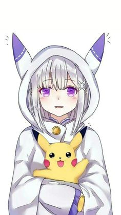 image d anime avec pokemon re zero kara hajimeru isekai seikatsu nintendo pikachu emilia re zero sll long hair tall image blush highres looking at viewer