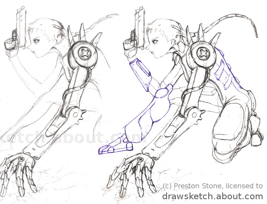 drawing a manga cyborg