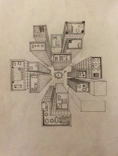 bird s eye view drawing city perspective