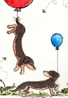 dachshund art up and away 5x7 8x10 11x14 nursery print black and tan dachshund balloons nursery wall art children s decor kids wall art