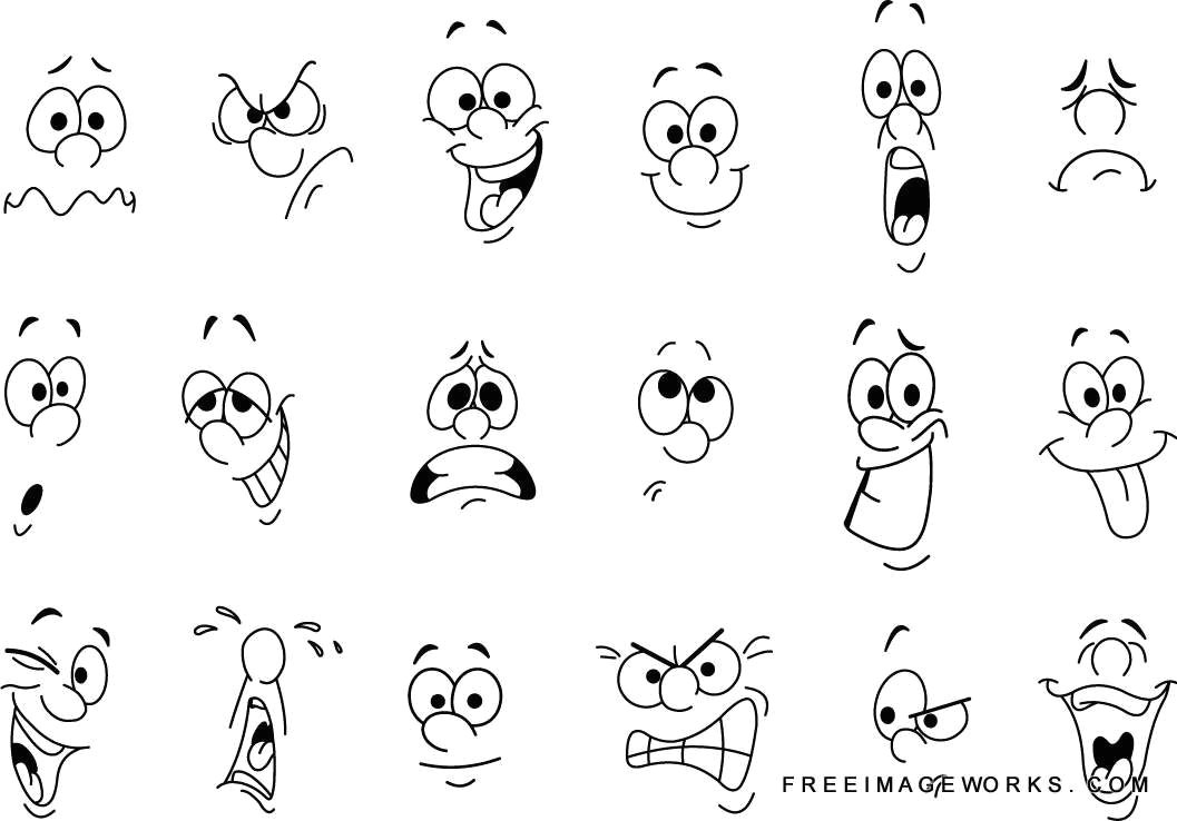 cartoon facial expressions set angry black caricature cartoon character cheerful clipart collection contour cry design doodle drawing drawn