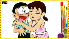 nobita and shizuka coloring pages doraemon for kids learn drawing for childrens cartoon in hindi
