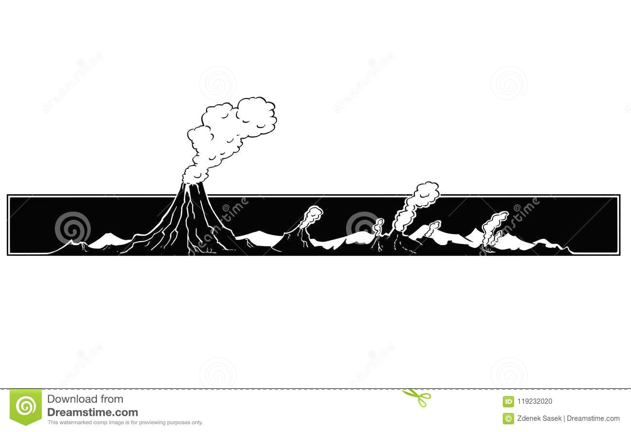 vector artistic drawing illustration of volcano landscape