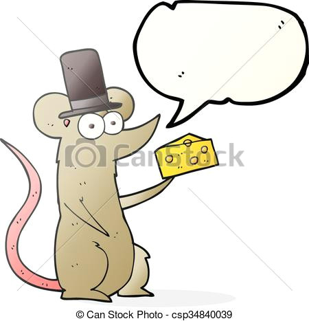 speech bubble cartoon mouse with cheese csp34840039