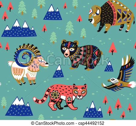 seamless pattern with mountain animals csp44492152