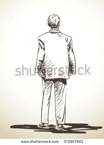 sketch of standing man in suit from back hand drawn illustration