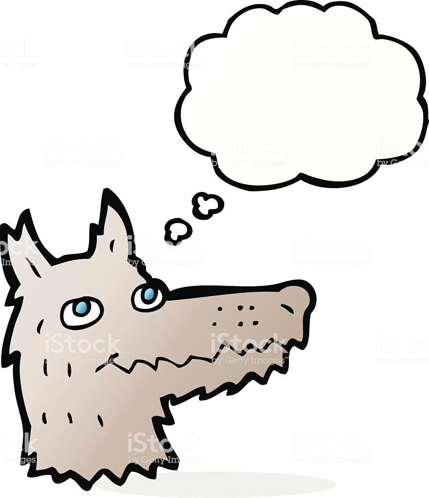 cartoon wolf head with thought bubble illustration
