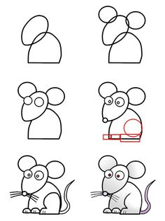 a cute cartoon mouse made from simple basic shape that anyone can learn how to draw