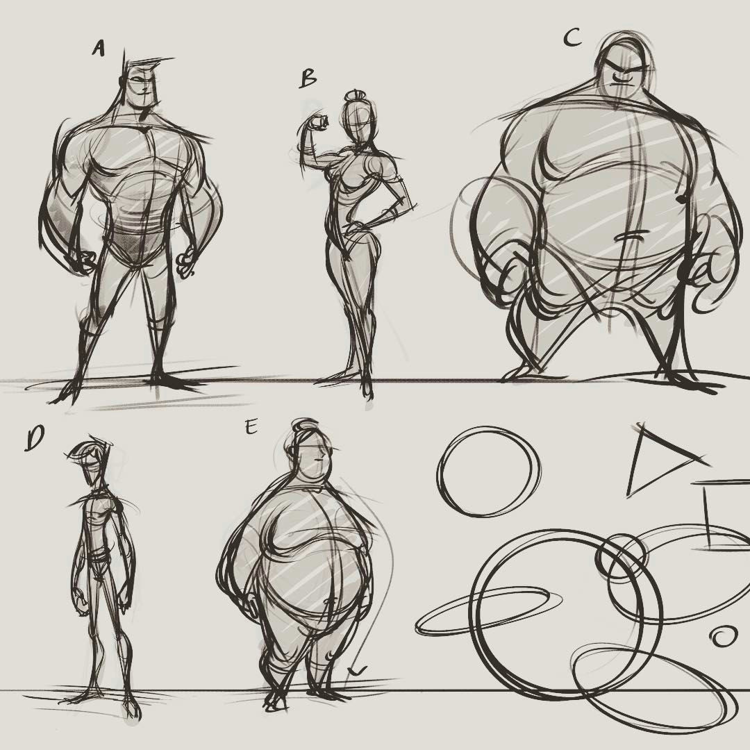 old compilation page of character and proportion studies out of my head