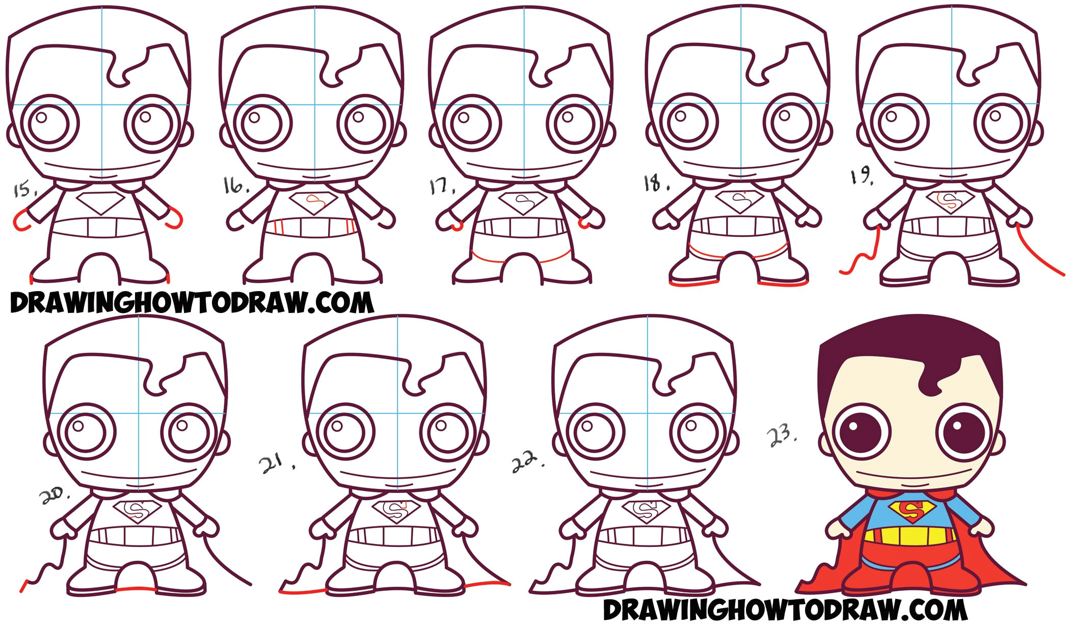 learn how to draw cute chibi baby kawaii superman from dc comics in simple steps drawing lesson for kids