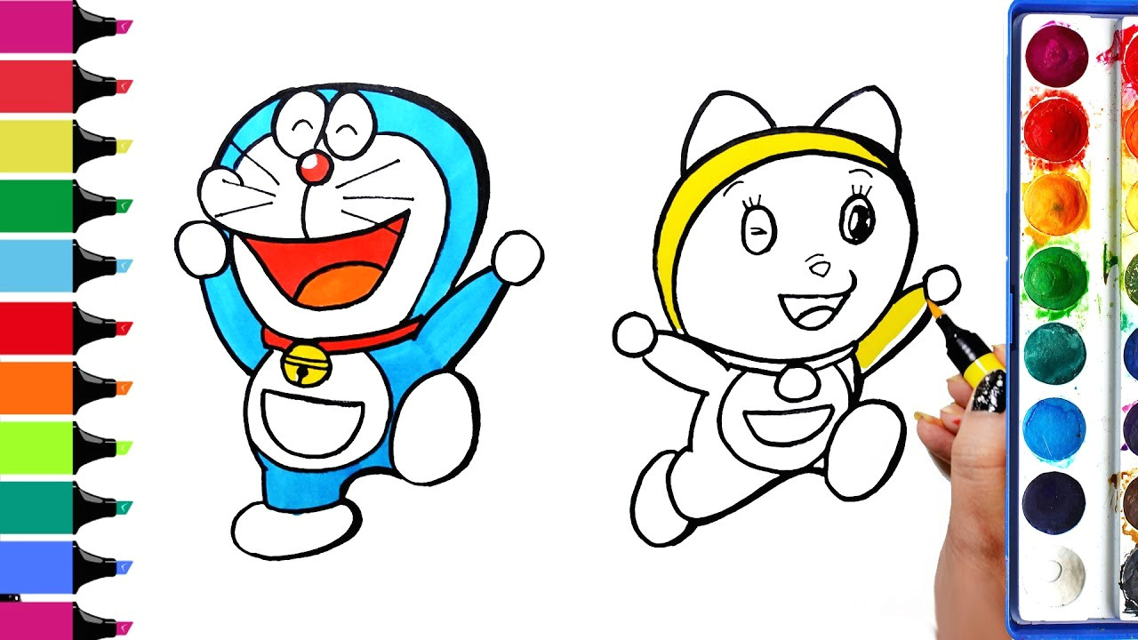 draw color paint doraemon and dorami coloring pages and learn colors for kids
