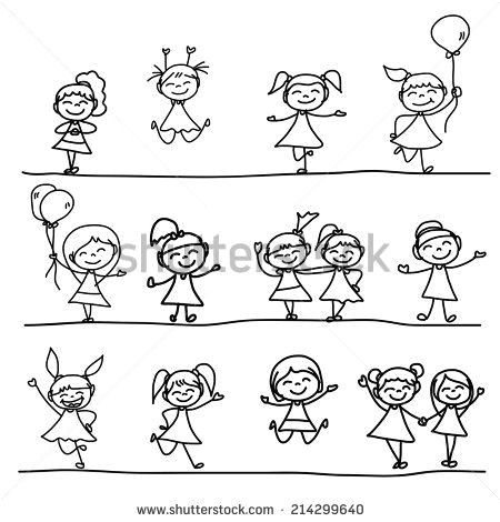 hand drawing cartoon happy kids