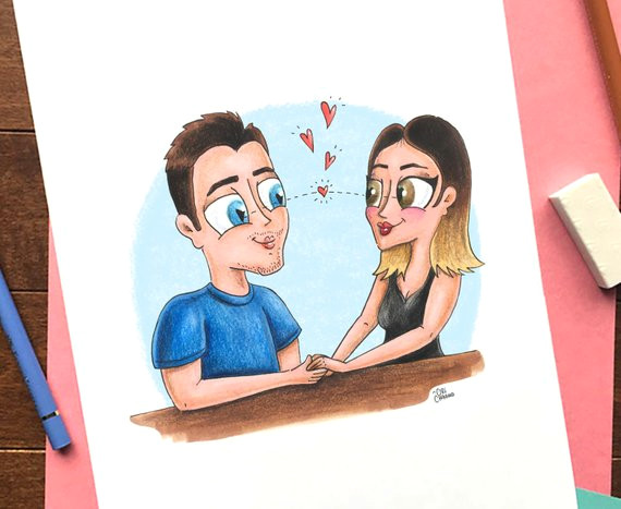 cartoon illustration unique wedding gift custom drawing paper anniversary