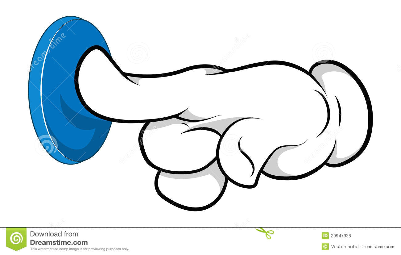 creative conceptual drawing art of cartoon hand pushing button vector illustration