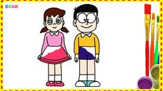 nobita and shizuka so cute how draw and coloring doraemon characters cartoon in hindi 2018
