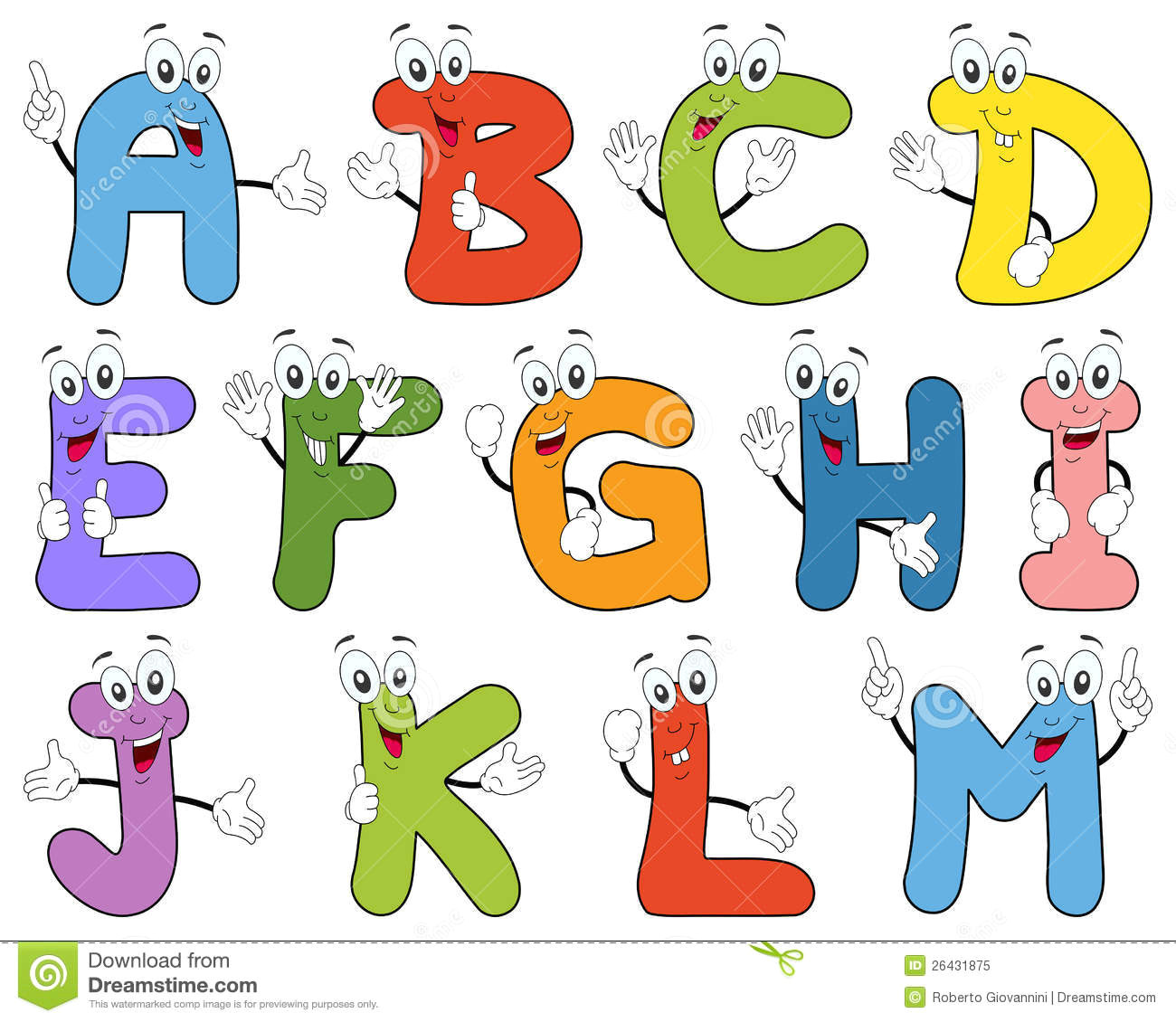 funny cartoon alphabet with letters characters from a to m useful also for educational or preschool books for kids eps file available