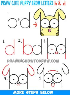 how to draw cartoon baby dog or puppy from letters easy step by step drawing tutorial