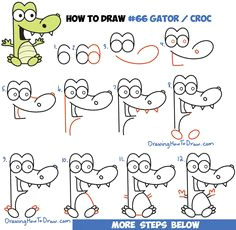 how to draw cartoon crocodile or alligator from numbers easy step by step drawing tutorial for kids word drawings drawing letters