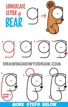 how to draw cartoon bear cub from lowercase letter g easy step by step drawing tutorial for kids