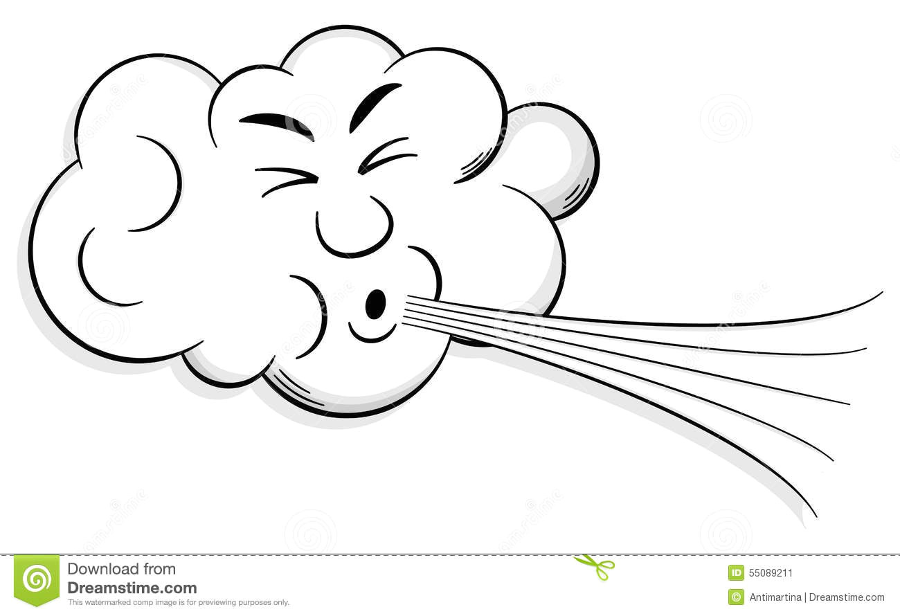 cartoon cloud blows wind