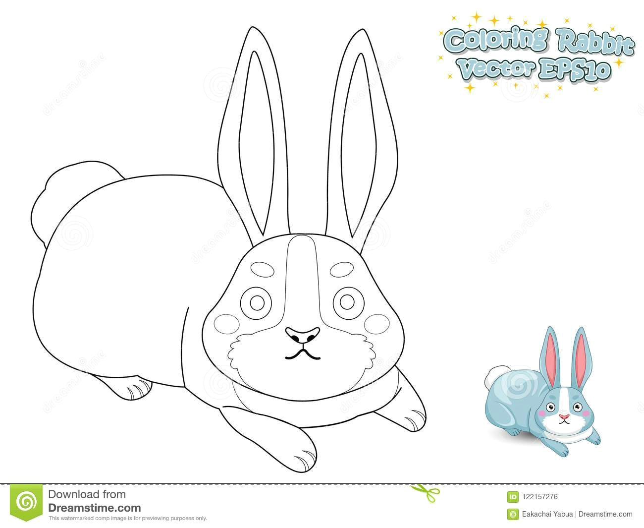 coloring the cute cartoon rabbit educational game for kids vector illustration