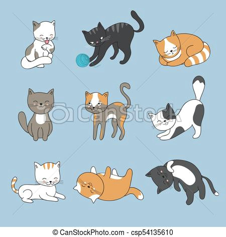 hand drawing cute cats vector kitty collection