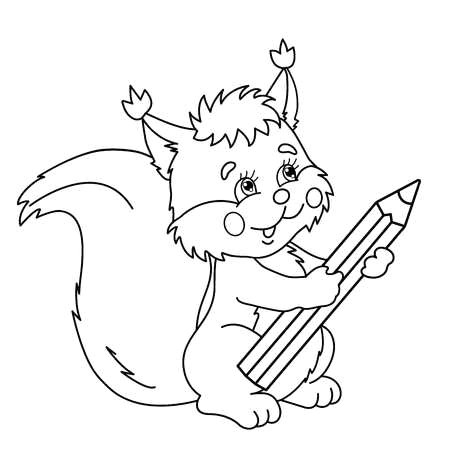 coloring page outline of cartoon squirrel with pencil coloring book for kids stock vector
