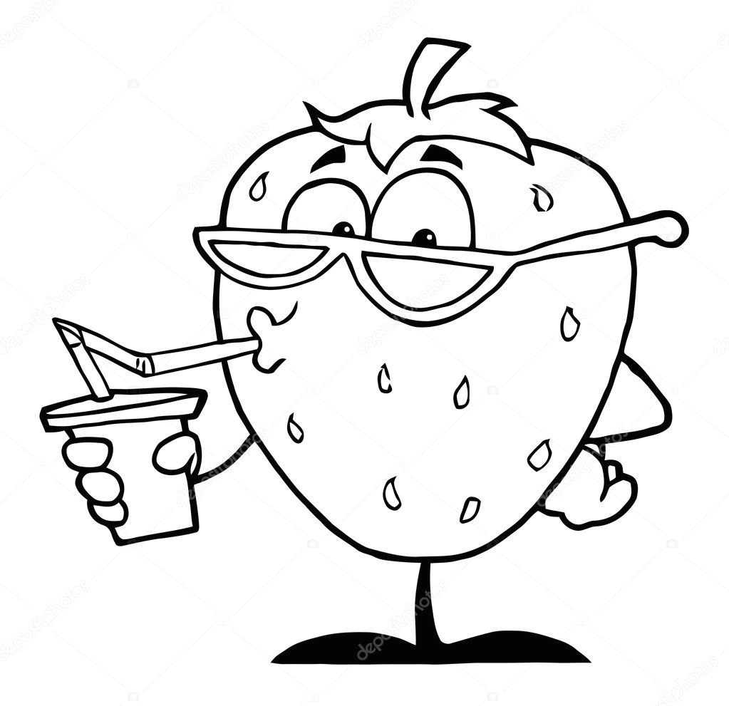 outline of a strawberry cartoon character juice drink stock photo